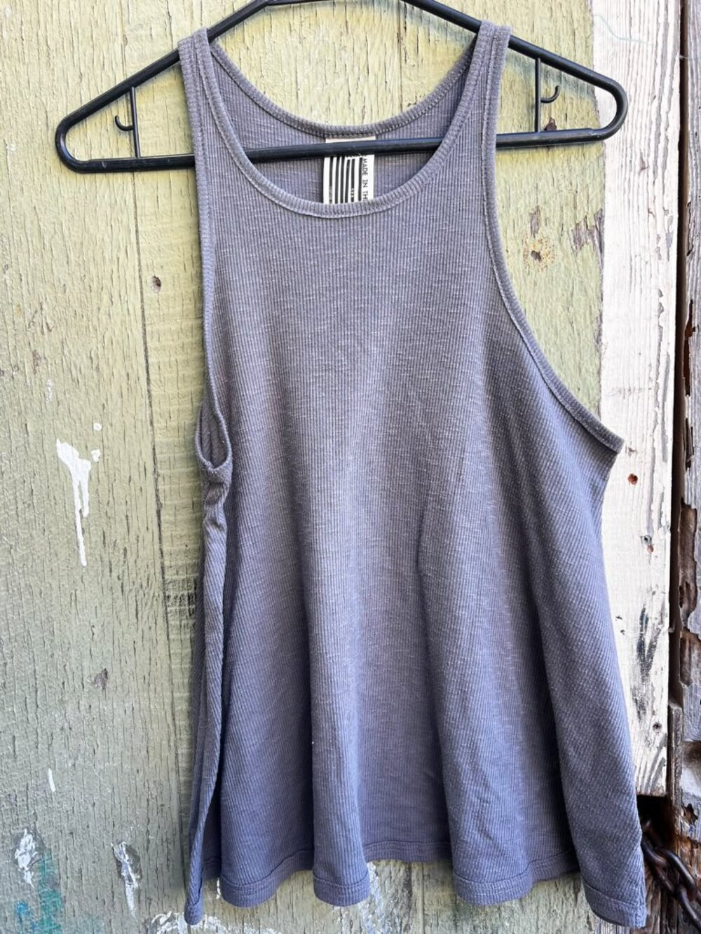 Free People Ribbed Knit Racerback Tank Top Grey Purple Size M